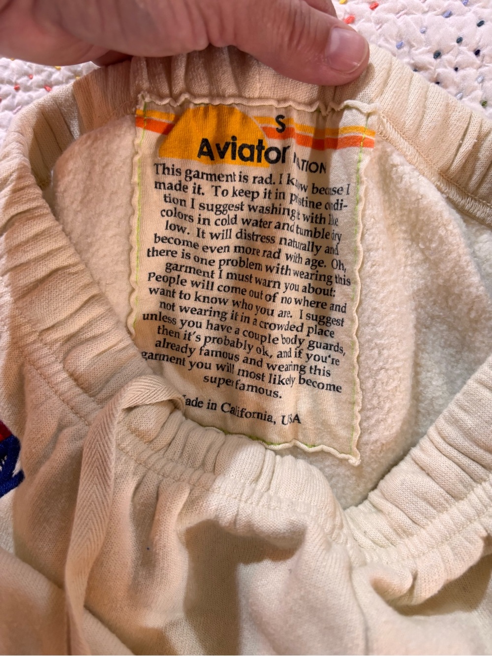 Aviator Nation Cream Joggers with Yellow & Orange Side Stripes - Picture 6 of 6